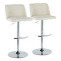 Toriano Contemporary Adjustable Barstool with Swivel in Cream Fabric and Chrome Metal with Rounded T Footrest- Set of 2 — pair view
