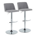Toriano Contemporary Adjustable Barstool with Swivel in Grey Fabric and Chrome Metal with Rounded T Footrest- Set of 2 — pair view