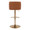 Toriano Contemporary Adjustable Barstool with Swivel in Camel Faux Leather and Gold Metal with Rounded T Footrest- Set of 2 — back view