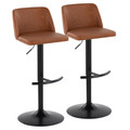 Toriano Contemporary Adjustable Barstool with Swivel in Camel Faux Leather and Black Metal with Rounded T Footrest- Set of 2 — pair view