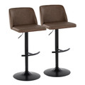 Toriano Contemporary Adjustable Barstool with Swivel in Black Metal and Espresso Faux Leather with Rounded T Footrest- Set of 2 — pair view