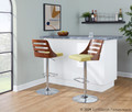Trevi table in Chrome, Walnut Wood, Green Fabric