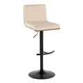 Vasari Contemporary Adjustable Barstool with Swivel in Black Metal, Walnut Wood and Cream Faux Leather with Rounded T Footrest- Set of 2 — product view