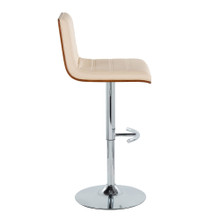 Vasari table in Chrome Metal, Walnut Wood, Cream Pu, side view, featuring swivel and adjustable height