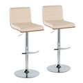 Vasari Contemporary Adjustable Barstool with Swivel in Chrome Metal, Walnut Wood and Cream Faux Leather with Rounded T Footrest- Set of 2 — pair view