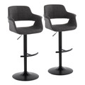 Vintage Flair Mid-Century Modern Adjustable Barstool with Swivel in Black Metal and Charcoal Fabric with Rounded "t" Footrest- Set of 2 — pair view