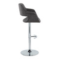 Vintage Flair table in Chrome Metal, Charcoal Fabric, side view, featuring swivel and adjustable height