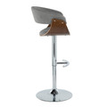 Vintage Mod table in Chrome Metal, Walnut Wood, Light Grey Fabric, side view, featuring swivel and adjustable height