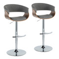 Vintage Mod Mid-Century Modern Adjustable Barstool with Swivel in Chrome Metal, Walnut Wood and Light Grey Fabric with Rounded "t" Footrest- Set of 2 — pair view