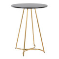 Cece table in Gold Metal, Black Mdf, back and side view, featuring wood design