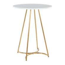 Cece table in Gold Metal, White Mdf, back and side view, featuring wood design