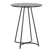 Cece table in Black Metal, Black Mdf, back and side view, featuring wood design