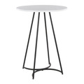 Cece table in Black Metal, White Mdf, back and side view, featuring wood design