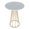 Canary table in Gold Metal, White Mdf, top view, featuring wood design