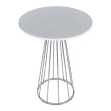 Canary table in Chrome Metal, White Mdf, top view, featuring wood design