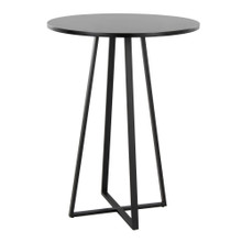Cosmo table in Black Metal, Black Mdf, back and side view, featuring wood design