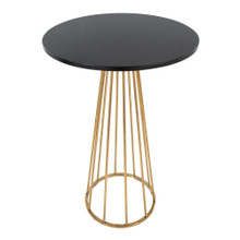 Canary table in Gold Metal, Black Mdf, top view, featuring wood design