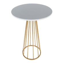 Canary table in Gold Metal, White Mdf, top view, featuring wood design