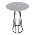 Canary table in Black Metal, White Mdf, top view, featuring wood design