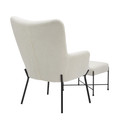 Izzy ottoman in Black Metal, White Sherpa, back and side view, featuring tufted upholstery