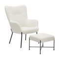 Izzy Industrial Lounge Chair and Ottoman Set in Black Metal and White Sherpa Fabric — product view