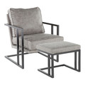 Roman Industrial Lounge Chair and Ottoman in Black Metal and Grey Faux Leather — product view