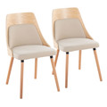 Anabelle Mid-Century Modern Chair in Natural Wood and Cream Fabric- Set of 2 — pair view