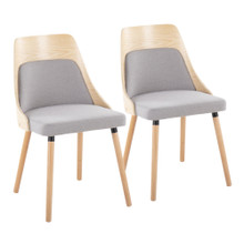 Anabelle Mid-Century Modern Dining/Accent Chair in Natural Wood and Grey Fabric- Set of 2 — pair view