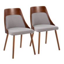 Anabelle Mid-Century Modern Dining/Accent Chair in Walnut Wood and Grey Fabric- Set of 2 — pair view