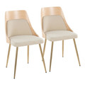 Anabelle Contemporary Dining/Accent Chair in Gold Metal, Natural Wood, and Cream Fabric- Set of 2 — pair view