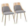 Anabelle Contemporary Dining/Accent Chair in Gold Metal, Natural Wood, and Grey Fabric- Set of 2 — pair view