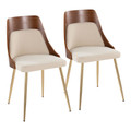 Anabelle Contemporary Dining/Accent Chair in Gold Metal, Walnut Wood, and Cream Fabric- Set of 2 — pair view