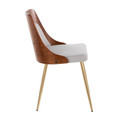 Anabelle accent chair in Gold Metal, Walnut Wood, Grey Fabric, side view, featuring metal design and fabric design