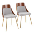 Anabelle Contemporary Dining/Accent Chair in Gold Metal, Walnut Wood, and Grey Fabric- Set of 2 — pair view