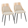 Anabelle Contemporary Dining/Accent Chair in Black Metal, Natural Wood, and Cream Fabric- Set of 2 — pair view