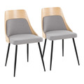 Anabelle Contemporary Dining/Accent Chair in Black Metal, Natural Wood, and Grey Fabric- Set of 2 — pair view