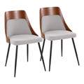 Anabelle Contemporary Dining/Accent Chair in Black Metal, Walnut Wood, and Grey Fabric- Set of 2 — pair view