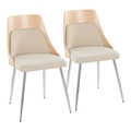 Anabelle Contemporary Dining/Accent Chair in Chrome Metal, Natural Wood, and Cream Fabric- Set of 2 — pair view