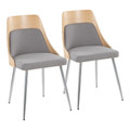 Anabelle Contemporary Dining/Accent Chair in Chrome Metal, Natural Wood, and Grey Fabric- Set of 2 — pair view