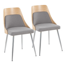 Anabelle Contemporary Dining/Accent Chair in Chrome Metal, Natural Wood, and Grey Fabric- Set of 2 — pair view