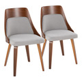 Anabelle Mid-Century Modern Dining/Accent Chair in Walnut Wood and Grey Fabric- Set of 2 — pair view