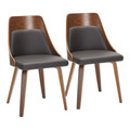 Anabelle Mid-Century Modern Dining/Accent Chair in Walnut Wood and Brown Faux Leather- Set of 2 — pair view