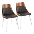 Anabelle Contemporary Dining/Accent Chair in Chrome Metal, Walnut Wood, and Brown Faux Leather- Set of 2 — pair view