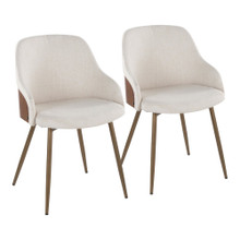 Bacci Contemporary Chair in Antique Copper Metal, Walnut Wood, and Cream Fabric- Set of 2 — pair view