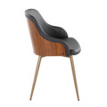 Bacci accent chairs & seating in Antique Metal, Walnut Wood, Black PU, side view, featuring faux leather design and leather design