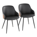 Bacci Contemporary Chair in Black Metal, Walnut Wood, and Black Faux Leather- Set of 2 — pair view