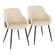 Bacci Contemporary Chair in Black Metal, Walnut Wood, and Cream Faux Leather-  Set of 2 — pair view