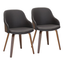 Bacci Mid-Century Modern Dining/Accent Chair in Walnut Wood and Brown Faux Leather- Set of 2 — pair view