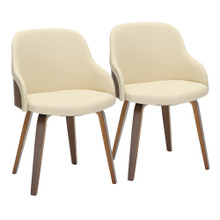 Bacci Mid-Century Modern Dining/Accent Chair in Walnut Wood and Cream Faux Leather — pair view