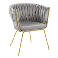 Braided Renee Glam Chair in Gold Metal and Silver Velvet — product view